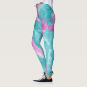 Türkis Pink Abstrakt Hawaiianische Blume Leggings (Links)