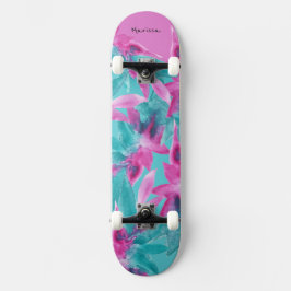 Türkis Pink Abstrakt Hawaiianische Blume Skateboard
