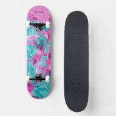 Türkis Pink Abstrakt Hawaiianische Blume Skateboard (Vorderseite)
