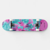 Türkis Pink Abstrakt Hawaiianische Blume Skateboard (Horizontal)