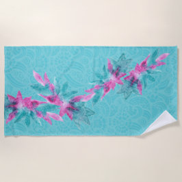 Türkis Pink Abstrakt Hawaiianische Blume Strandtuch