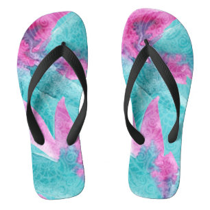 Türkis Pink Abstrakt Hawaiisch Badesandalen