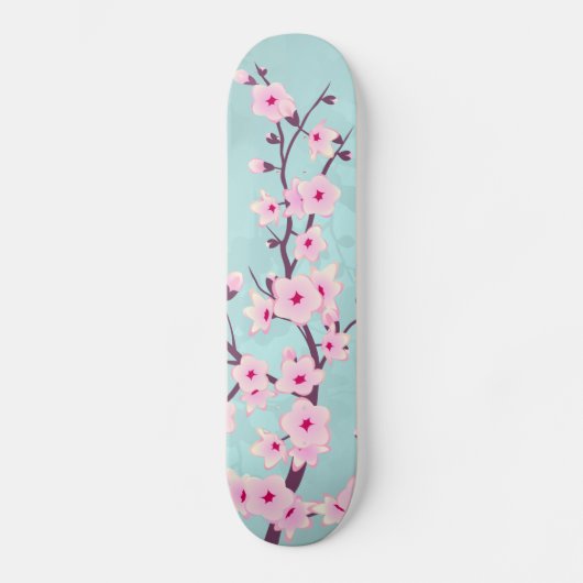 Türkis Pink Cherry Blossom Skateboard (Vorderseite)