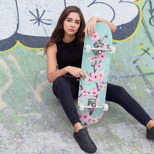 Türkis Pink Cherry Blossom Skateboard