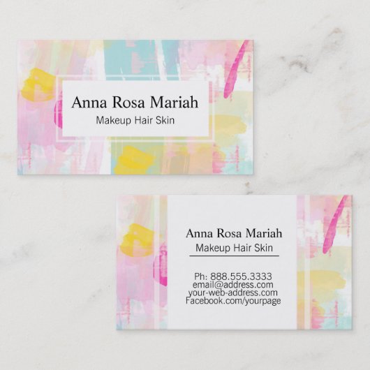 *~ Türkis Pink Gelbe Abstrakte Pastellfarben Moder Visitenkarte (Vorne/Hinten)