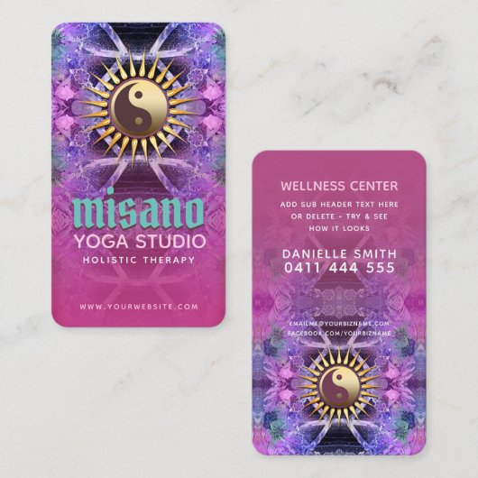 Türkis Pink Lila Yin Yang Holistic Yoga Visitenkarte (Vorne/Hinten)