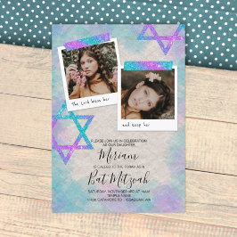 Türkis & Pink Scrapbook Bat Mitzvah Einladung