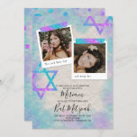 Türkis & Pink Scrapbook Bat Mitzvah Einladung<br><div class="desc">Bat Mitzvah im Scrapbook-Stil mit türkisfarbenen,  aqua-,  rosa und lila Glitzer-Kunstwerken. Niedliche quadratische Fotos mit David-Kunstwerk auf zerknittertem Papier sind ein wunderschönes Vintages Aussehen für Ihre Geburtstagsfeier. Foto-Beschriftungen können in jede beliebige Wortwahl geändert werden. Lade deine Fotos einfach in die Fotorahmen hoch.</div>