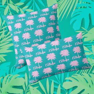 Türkis Pink Weiße Palme Aloha Tropisch Kissen