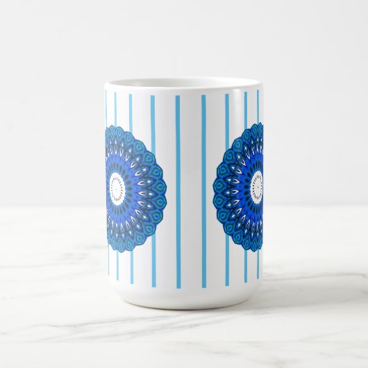 Türkis Pinstriped Blue Mandala Tasse (Mittel)