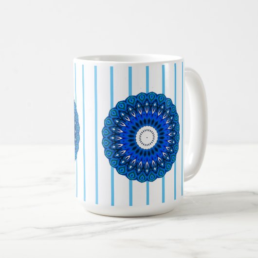 Türkis Pinstriped Blue Mandala Tasse (VorderseiteRechts)