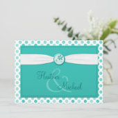 Türkis Polka Dot Ribbon Wedding Einladung (Stehend Vorderseite)