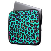 Türkis-Pop-Leopard-Druck Laptopschutzhülle (Vorderseite Links)