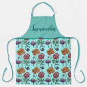 Türkis Poppy Floral Poppies Shabby Chic Küche Schürze (Vorderseite)