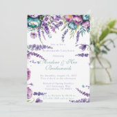 Türkis Purple Flowers Bridesmaids Luncheon Einladung (Stehend Vorderseite)