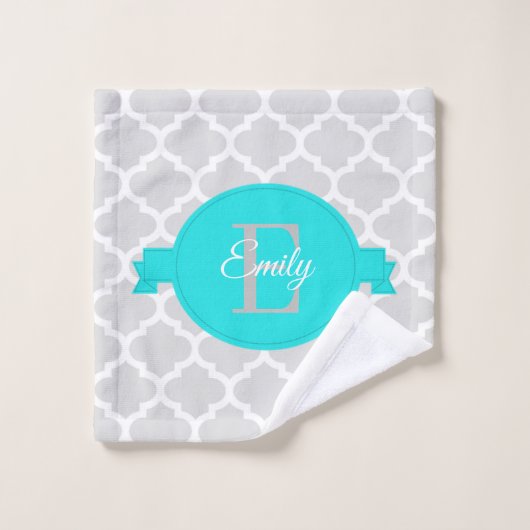 Türkis Quatrefolien Personalisiert Badehandtuch Se Badhandtuch Set (Waschlappen)