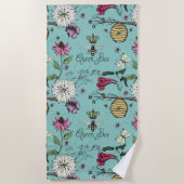 Türkis Queen Bee Floral Muster Strandtuch (Vorderseite)