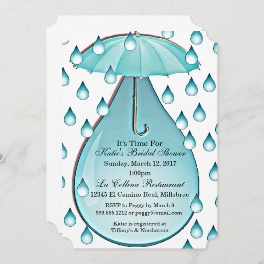 Türkis Raindrops Bridal Dusche Einladung (Vorne/Hinten)