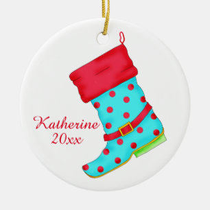 Türkis Red Boot Art Shoe Lover Weihnachtsname Keramikornament
