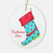 Türkis Red Boot Art Shoe Lover Weihnachtsname Keramikornament (Links)