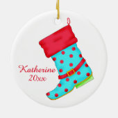 Türkis Red Boot Art Shoe Lover Weihnachtsname Keramikornament (Hinten)