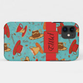 Türkis & Red Coffee Cups Muster Monogramm Case-Mate iPhone Hülle (Rückseite (Horizontal))