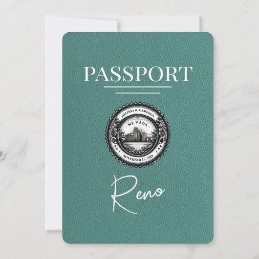 Türkis Reno Passport Hochzeit Einladung (Rückseite)
