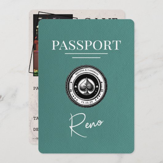 Türkis Reno Passport Save the Date (Vorne/Hinten)