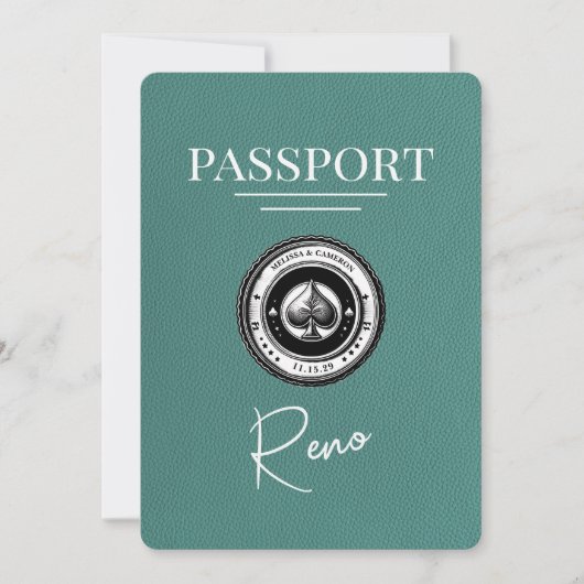 Türkis Reno Passport Save the Date (Vorderseite)