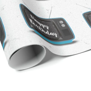 Türkis Retro TV Geburtstag Geschenkpapier