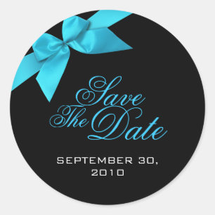 Türkis Ribbon Save the Date Hochzeitserklärung Runder Aufkleber