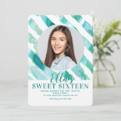 Türkis Ribbons Foto Einladung (Stehend Vorderseite)