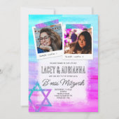 Türkis, Rosa, Blauer Glitzer B'nai Bat Mitzvah Einladung (Vorderseite)