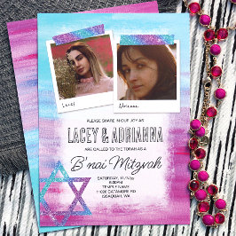 Türkis, Rosa, Blauer Glitzer B'nai Bat Mitzvah Einladung
