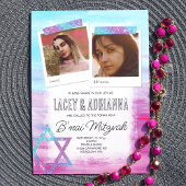 Türkis, Rosa, Blauer Glitzer B'nai Bat Mitzvah Einladung