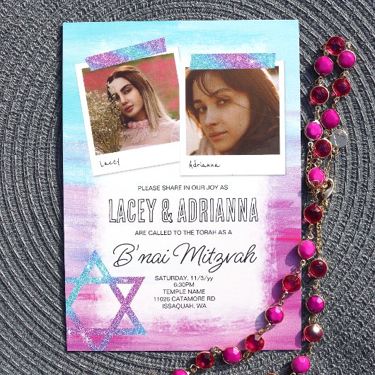 Türkis, Rosa, Blauer Glitzer B'nai Bat Mitzvah Einladung