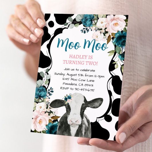 Türkis Rosa Blumenfarm zum Geburtstag Einladung