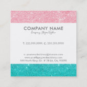 Türkis & Rosa Imitate Glitzer Gregredient Quadratische Visitenkarte (Rückseite)