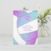 Türkis rosa lila Volleyball Geburtstag Einladung (Stehend Vorderseite)