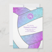 Türkis rosa lila Volleyball Geburtstag Einladung (Vorderseite)