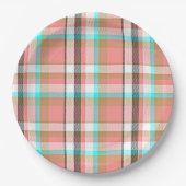 Türkis Rosa Retro Chic Tartan Kariertes Muster Pappteller (Vorderseite)