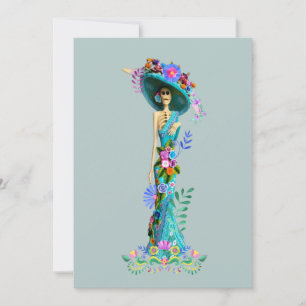 Türkis & Rosa Tag der Toten Elegante Catrina Feiertagskarte