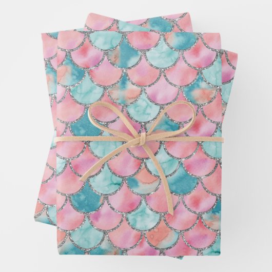 Türkis, Rosa und Silber-Meerjungenskala Geschenkpapier Set (Beispiel)
