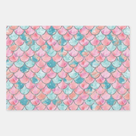 Türkis, Rosa und Silber-Meerjungenskala Geschenkpapier Set (Vorderseite)