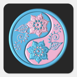 Türkis & Rosa Yin Yang Quadratischer Aufkleber