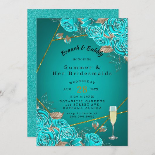 Türkis Rose Gold Bridesmaids Luncheon Einladung (Vorne/Hinten)
