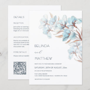 Türkis-Roségold-Blumen  Kasuelle Hochzeit Einladung