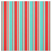 Türkis, Rot und Beige farbige Linien Stoff (Muster)