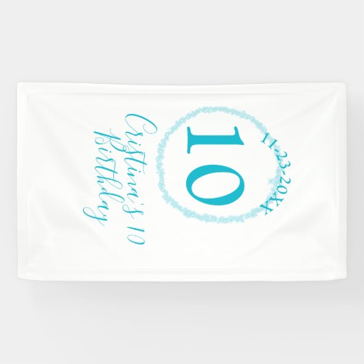 Türkis. Runder Glitzer 10. Geburtstag kühl Banner (Horizontal)