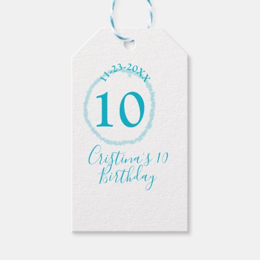 Türkis. Runder Glitzer 10. Geburtstag kühl Geschenkanhänger (Vorderseite)